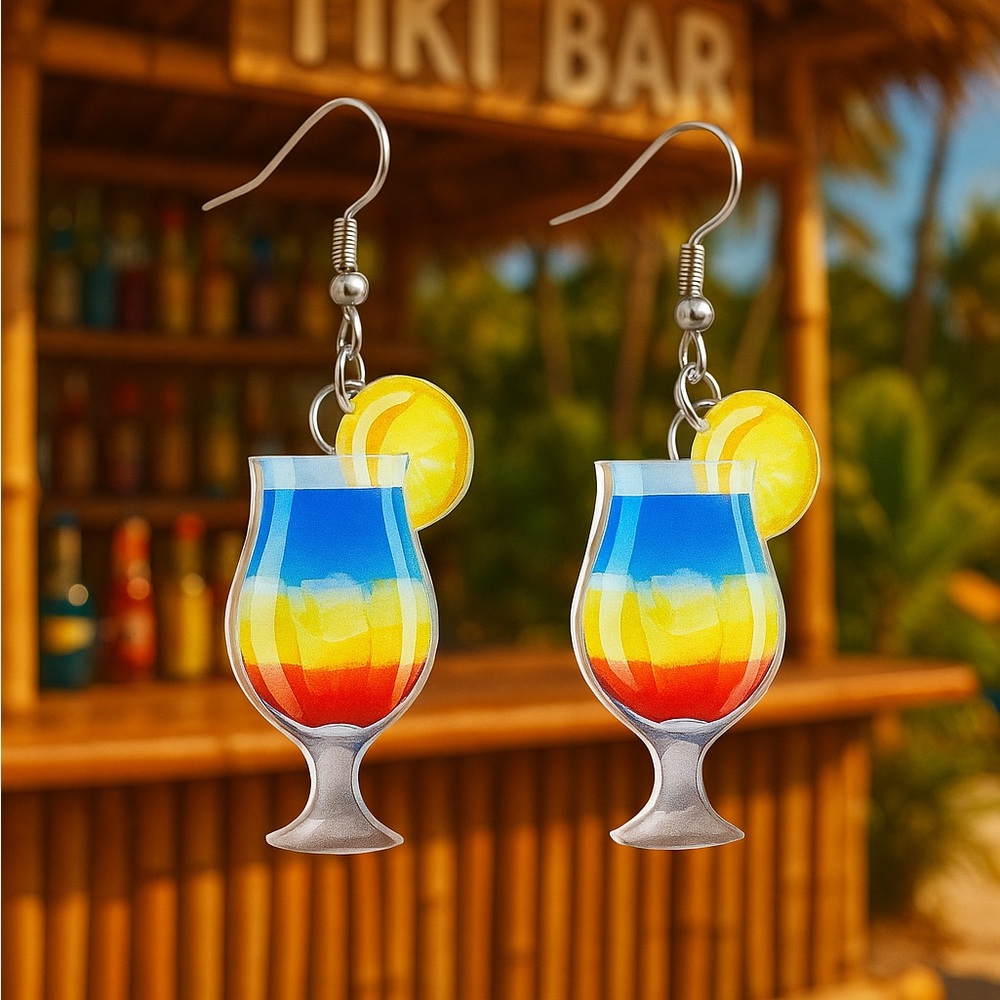 Tropical Cocktail Glass Earrings